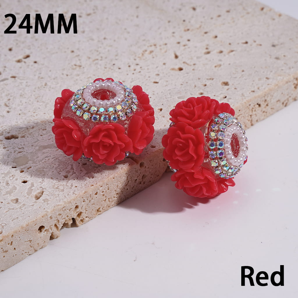 Luxury Rose Flower with AB Rhinestone & Pearl Chains Multi-Color round Acrylic Beads 24MM