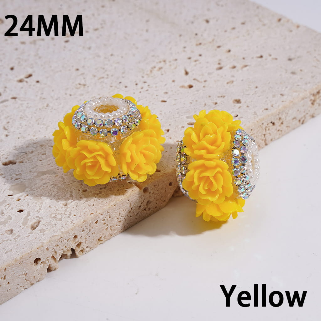 Luxury Rose Flower with AB Rhinestone & Pearl Chains Multi-Color round Acrylic Beads 24MM
