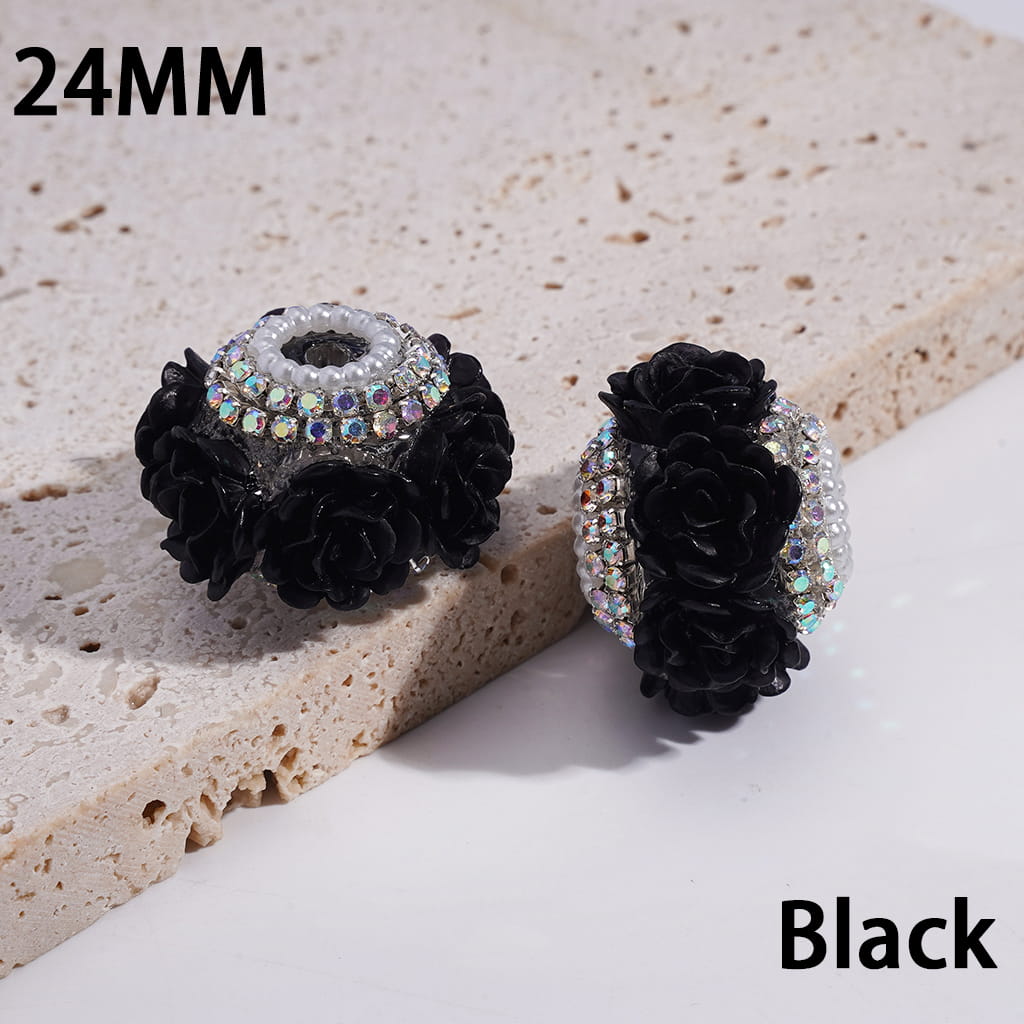 Luxury Rose Flower with AB Rhinestone & Pearl Chains Multi-Color round Acrylic Beads 24MM