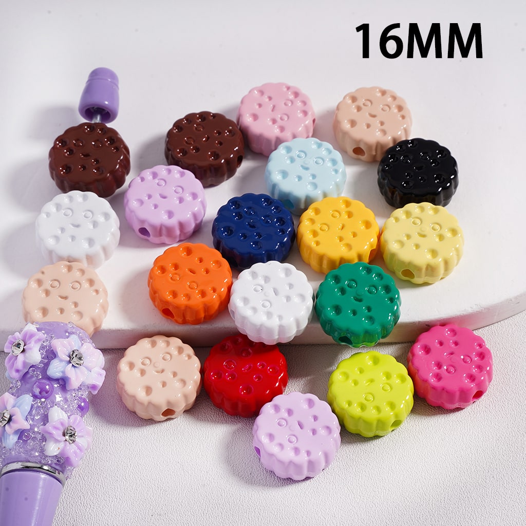 Smile Face Flat Round Cheese Cookie Solid Color Acrylic Beads 16MM (Single Color is available for 300pcs(Whole Bag) Only)