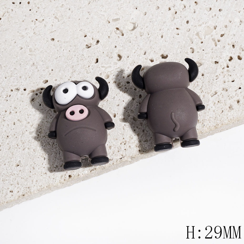 3D Funny Cattle Calf with Big Eyes and Pink Nose Silicone Focal Beads, Height 29MM, Multi-Color