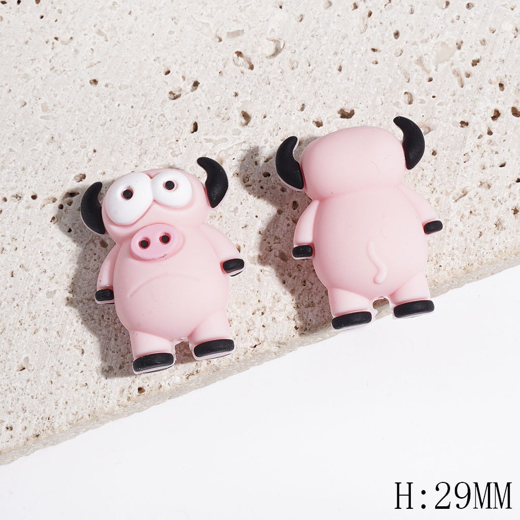 3D Funny Cattle Calf with Big Eyes and Pink Nose Silicone Focal Beads, Height 29MM, Multi-Color