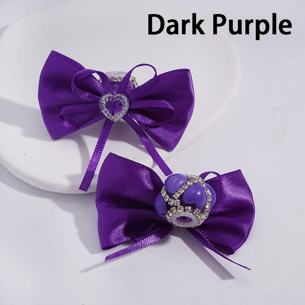 Fabric Bowtie with Heart Clear Rhinestone & White Pearl Chains, Handmade Acrylic Beads