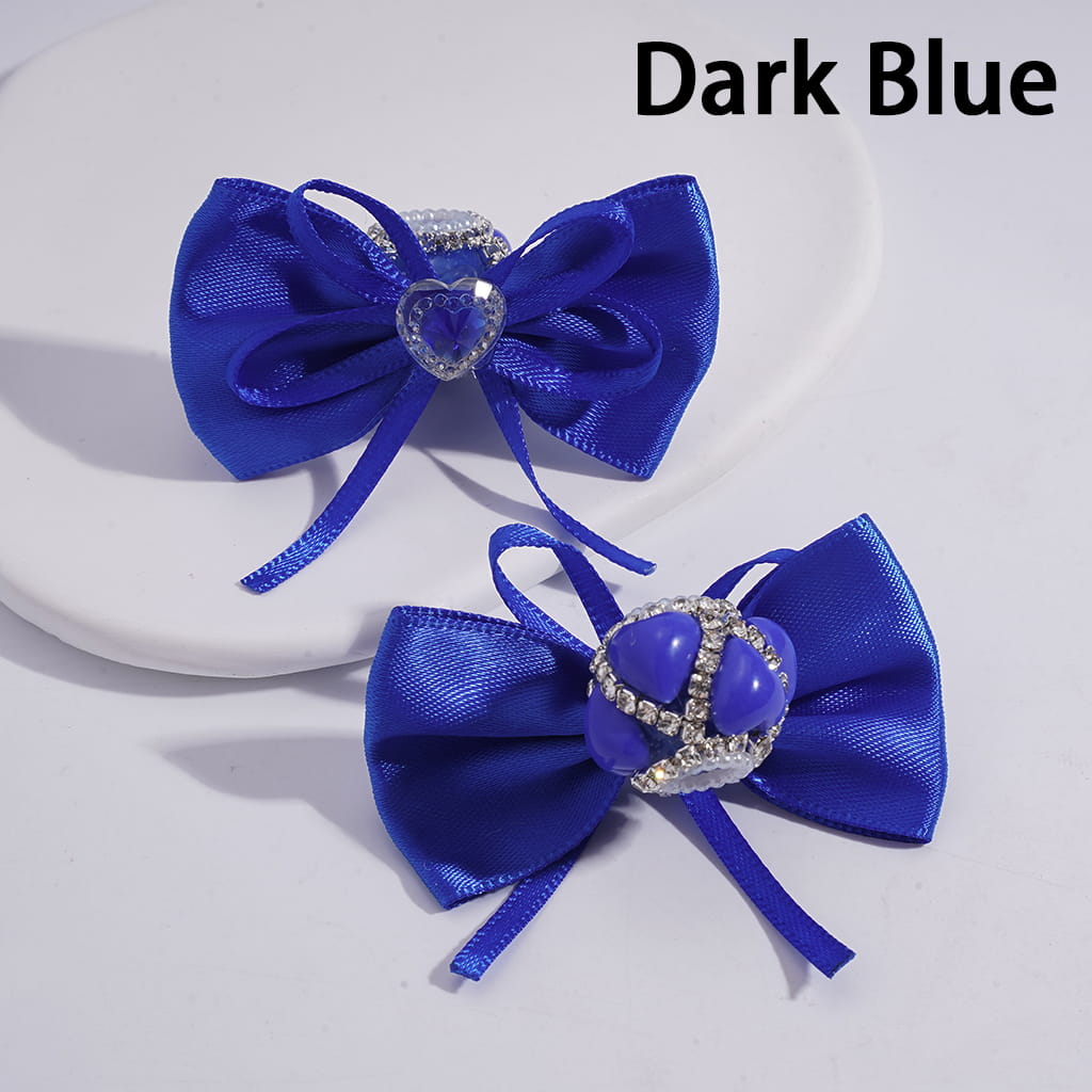 Fabric Bowtie with Heart Clear Rhinestone & White Pearl Chains, Handmade Acrylic Beads