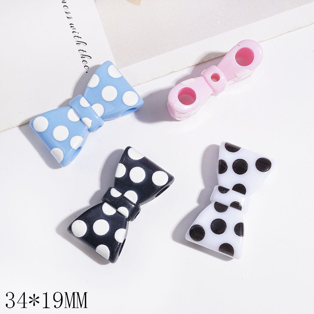 Polka Dot Bowtie Acrylic Beads with Double Holes, 34*19MM, Multicolor Random Mix