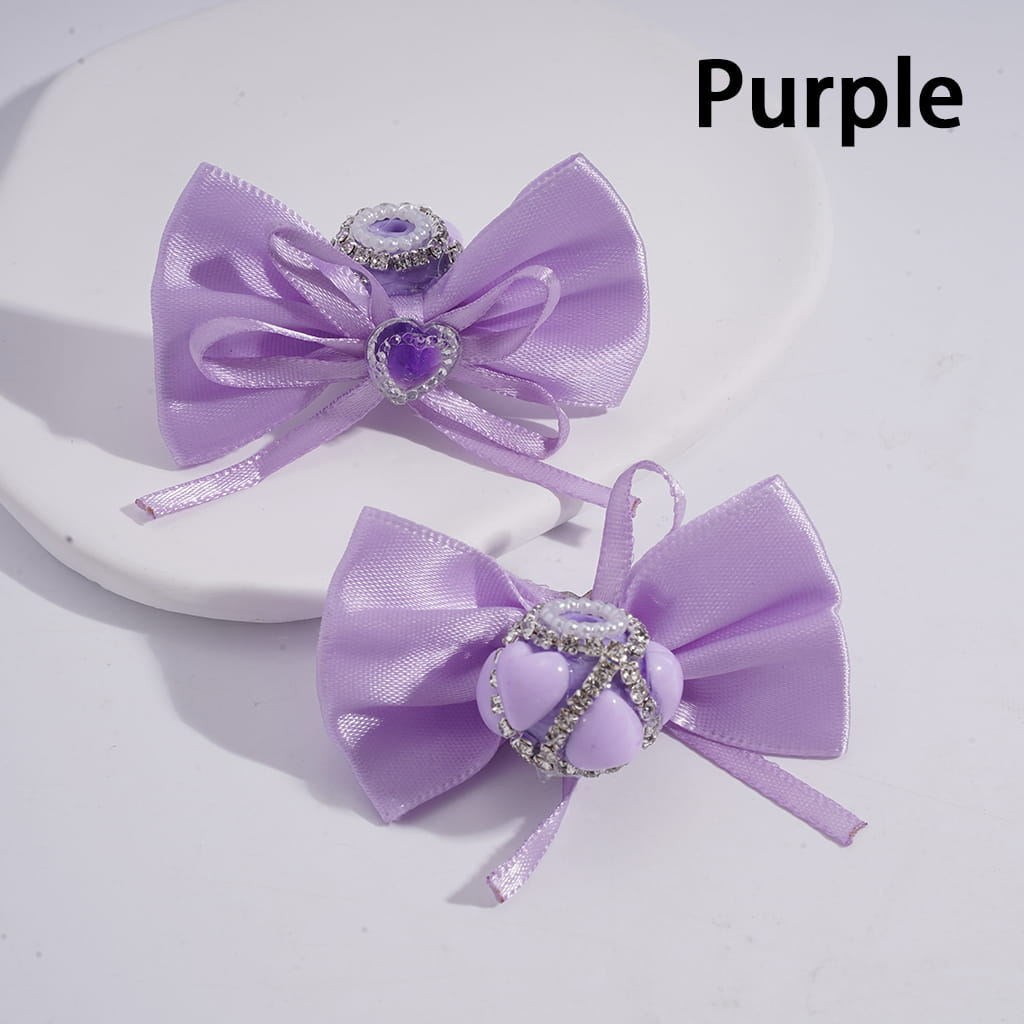 Fabric Bowtie with Heart Clear Rhinestone & White Pearl Chains, Handmade Acrylic Beads