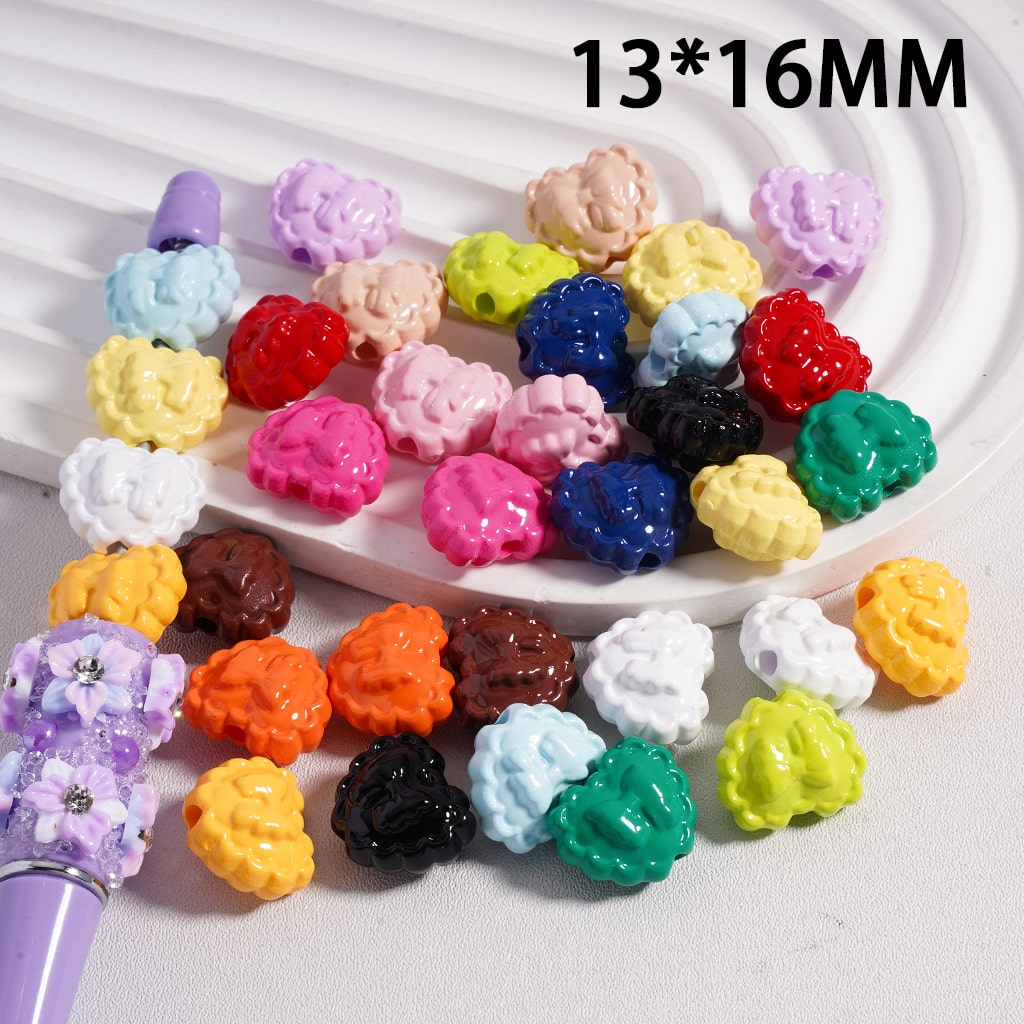 Butterfly Print Wavy Solid Color Heart Shape Acrylic Beads 13*16MM (Single Color is available for 300pcs(Whole Bag) Only)