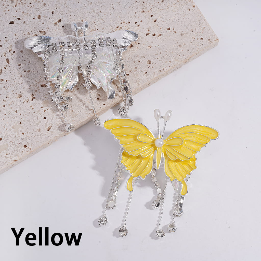 Acrylic Bowtie Beads with Butterfly, White Pearls & Rhinestone Chains Tassels & White Fabric, Fluorescence Color, Jewelry Accessories