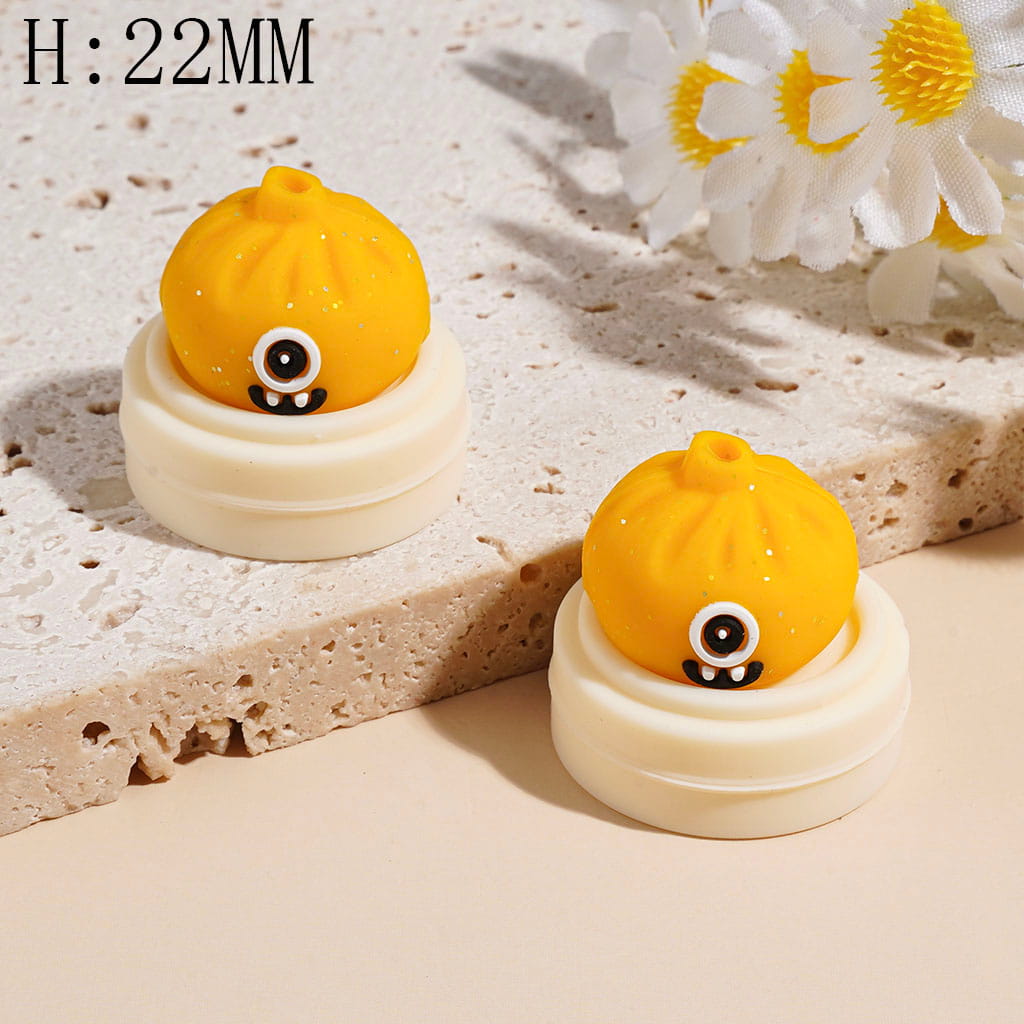 3D Funny Monster Dumpling & Steamer Basket with Silver Glitter, Food-Grade Silicone Focal Beads, 22MM, Multi Colors Random Mix
