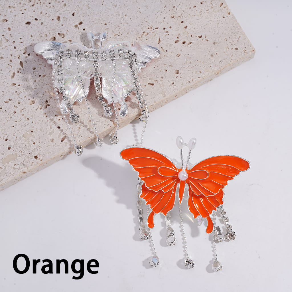Acrylic Bowtie Beads with Butterfly, White Pearls & Rhinestone Chains Tassels & White Fabric, Fluorescence Color, Jewelry Accessories
