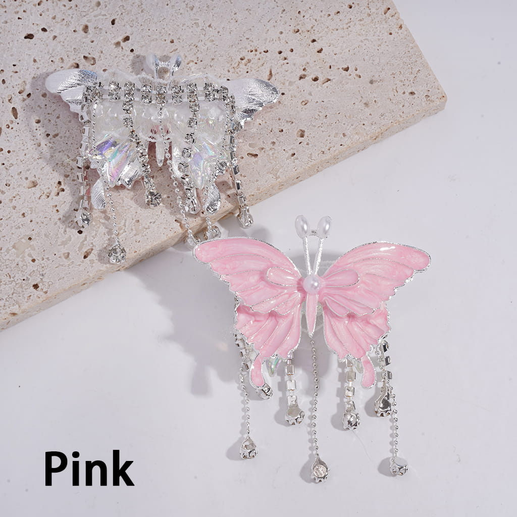 Acrylic Bowtie Beads with Butterfly, White Pearls & Rhinestone Chains Tassels & White Fabric, Fluorescence Color, Jewelry Accessories