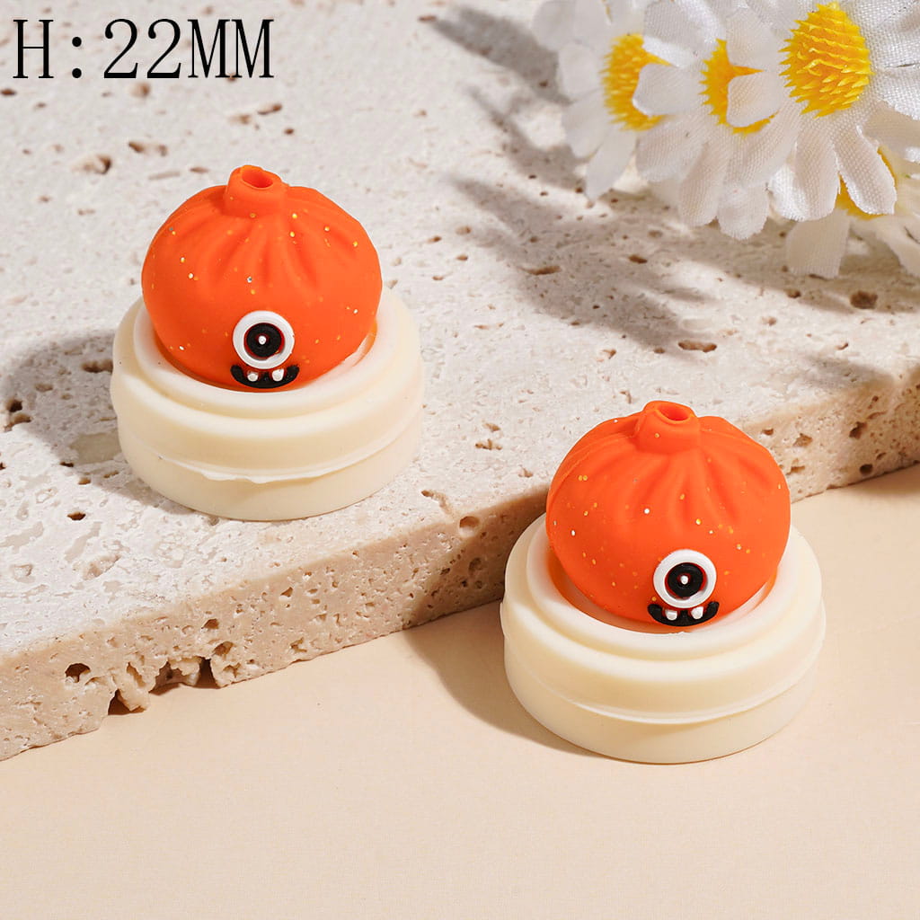 3D Funny Monster Dumpling & Steamer Basket with Silver Glitter, Food-Grade Silicone Focal Beads, 22MM, Multi Colors Random Mix