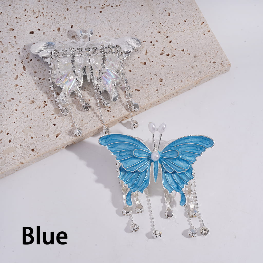 Acrylic Bowtie Beads with Butterfly, White Pearls & Rhinestone Chains Tassels & White Fabric, Fluorescence Color, Jewelry Accessories
