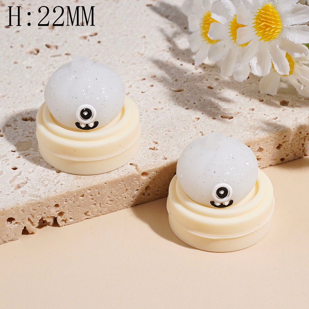 3D Funny Monster Dumpling & Steamer Basket with Silver Glitter, Food-Grade Silicone Focal Beads, 22MM, Multi Colors Random Mix