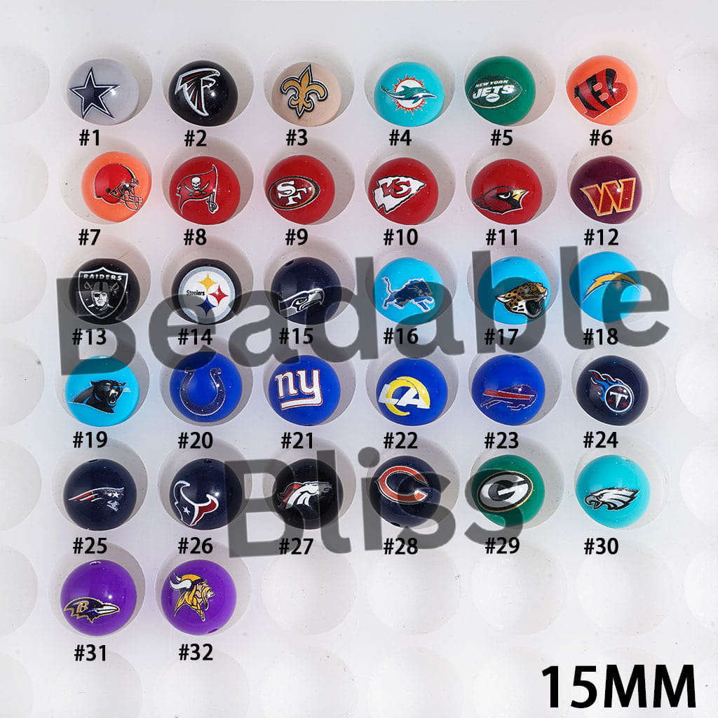 Acrylic Beads for Bracelets American Football Team, 15MM