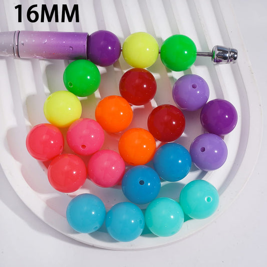Shiny Fluorescent Color Round Acrylic Beads 16MM Random Mix
