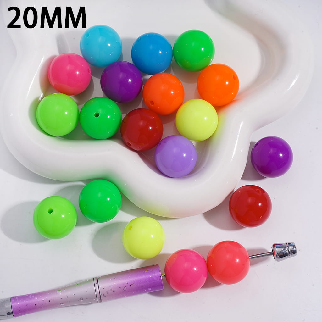 Shiny Fluorescent Color Round Acrylic Beads 20MM Random Mix