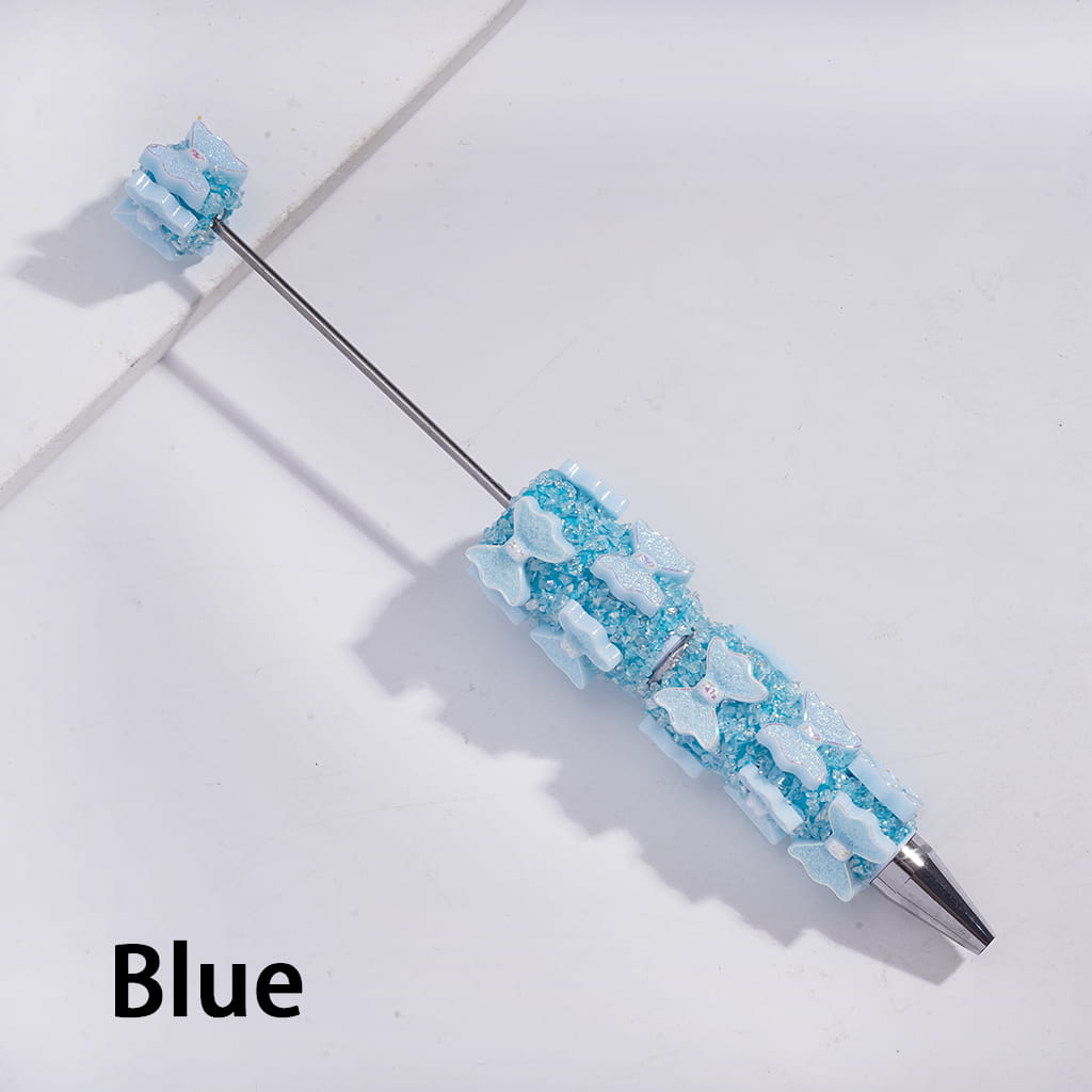 UV-Coated Bowtie Details Fully Covered Design in Various Colors Handcrafted Beadable Sugar Clay Pens with Broken Rhinestones