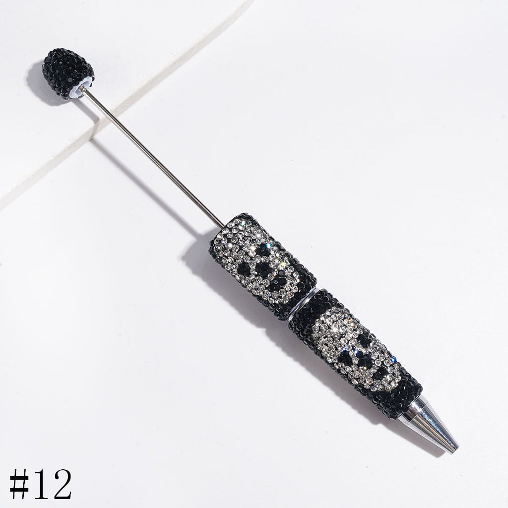 Halloween Skull Head Beadable Clay Pens with Full-Coverage Luminous AB Rhinestones, Multicolor