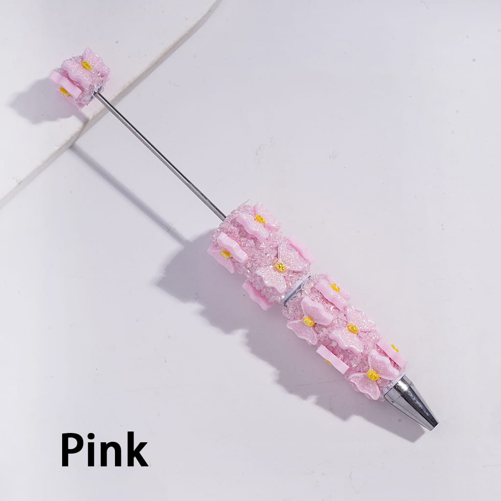 UV-Coated Bowtie Details Fully Covered Design in Various Colors Handcrafted Beadable Sugar Clay Pens with Broken Rhinestones