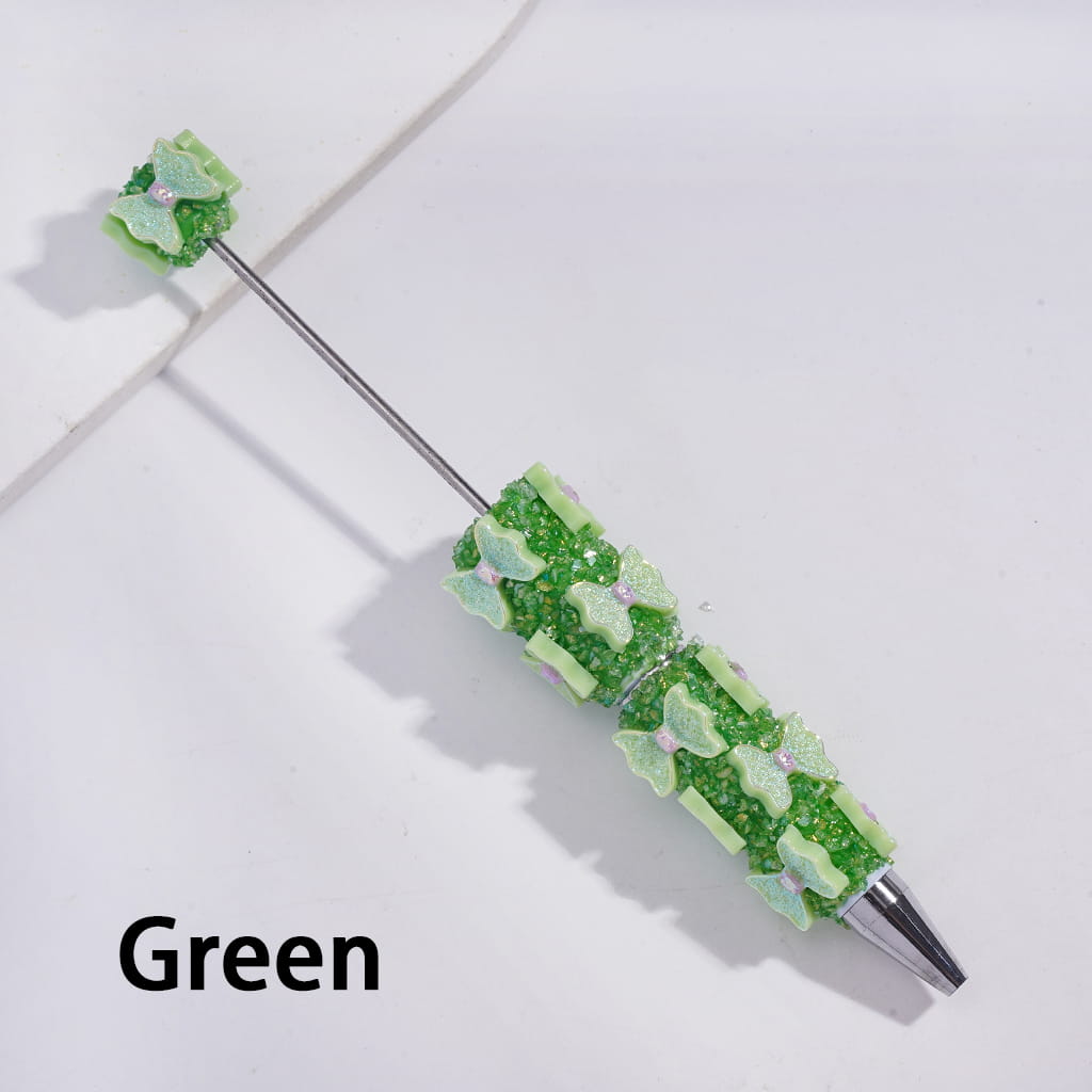 UV-Coated Bowtie Details Fully Covered Design in Various Colors Handcrafted Beadable Sugar Clay Pens with Broken Rhinestones
