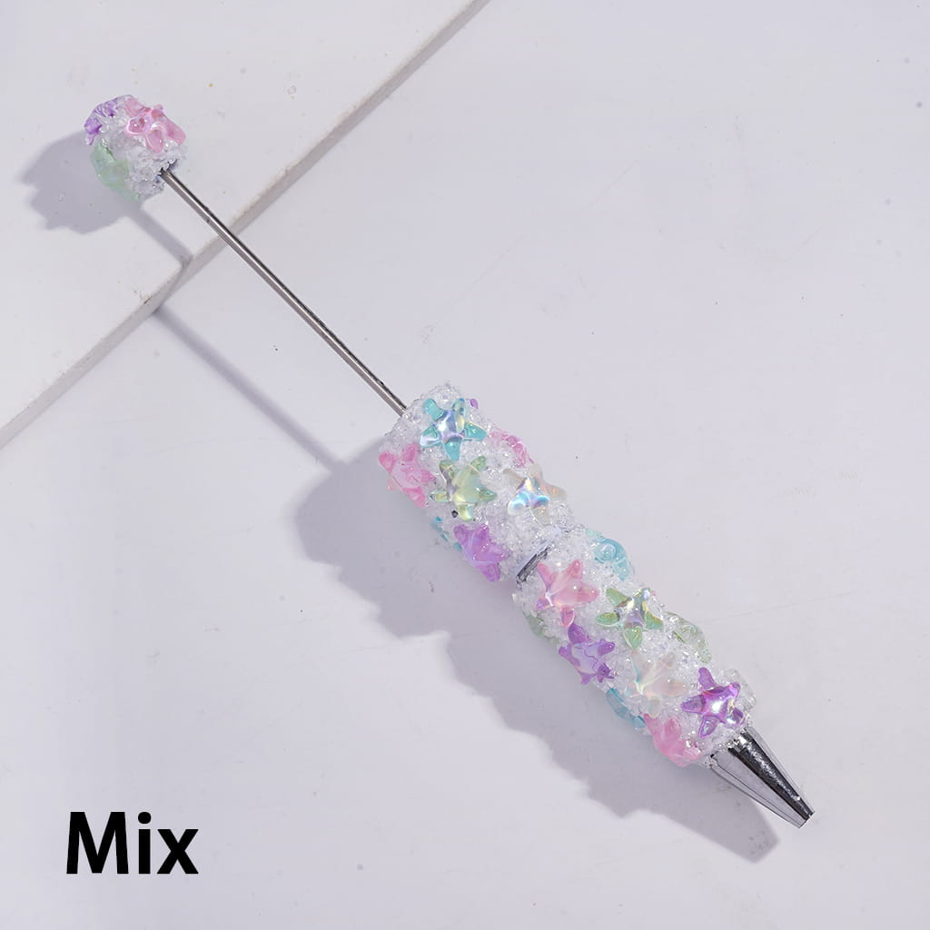 Dazzling Starfish and Broken Rhinestones, Fully Covered Design in Assorted Colors Handcrafted Beadable Sugar Clay Pens