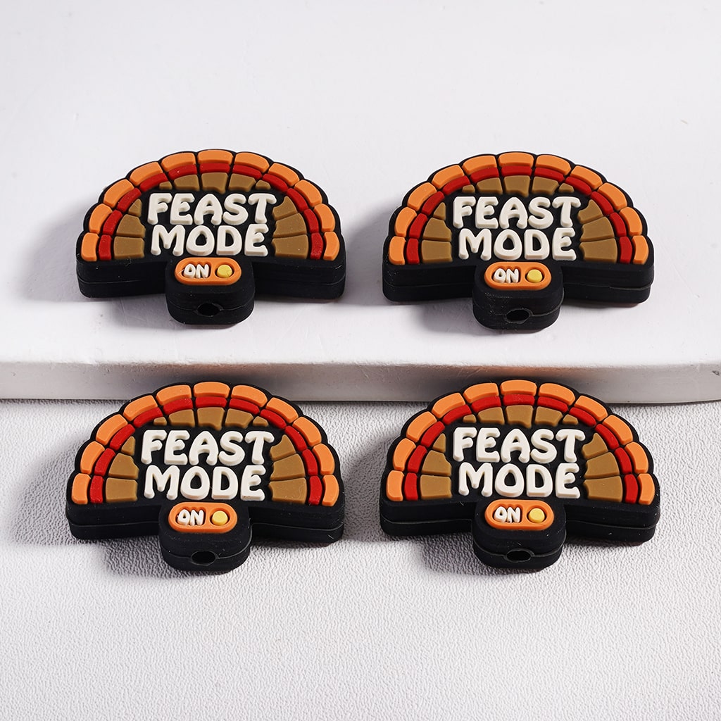 Cute Thanksgiving Turkey “Feast Mode On” Silicone Focal Beads