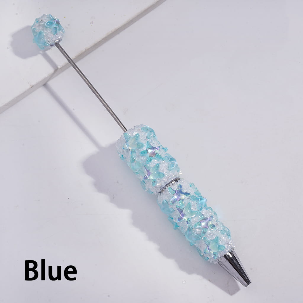 Dazzling Starfish and Broken Rhinestones, Fully Covered Design in Assorted Colors Handcrafted Beadable Sugar Clay Pens