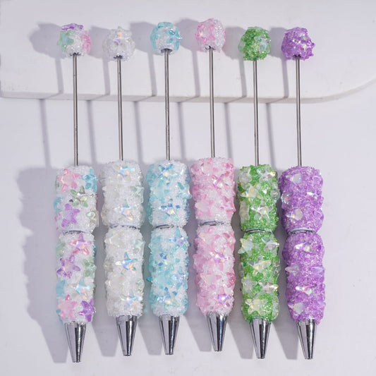 Dazzling Starfish and Broken Rhinestones, Fully Covered Design in Assorted Colors Handcrafted Beadable Sugar Clay Pens