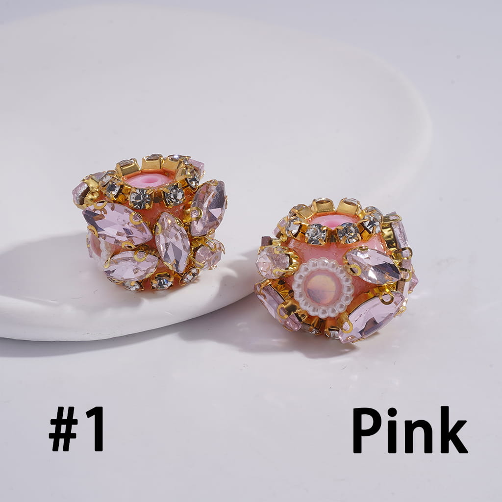 Marquise Cut Rhinestones, Clear Stones in Gold Alloy Claw Settings, and White Pearl Chain Details in Multi-Color Acrylic Beads 24MM,