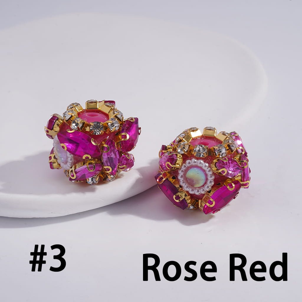 Marquise Cut Rhinestones, Clear Stones in Gold Alloy Claw Settings, and White Pearl Chain Details in Multi-Color Acrylic Beads 24MM,