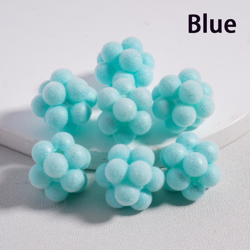 Blue foam beads on a white background with 'Blue' text.

