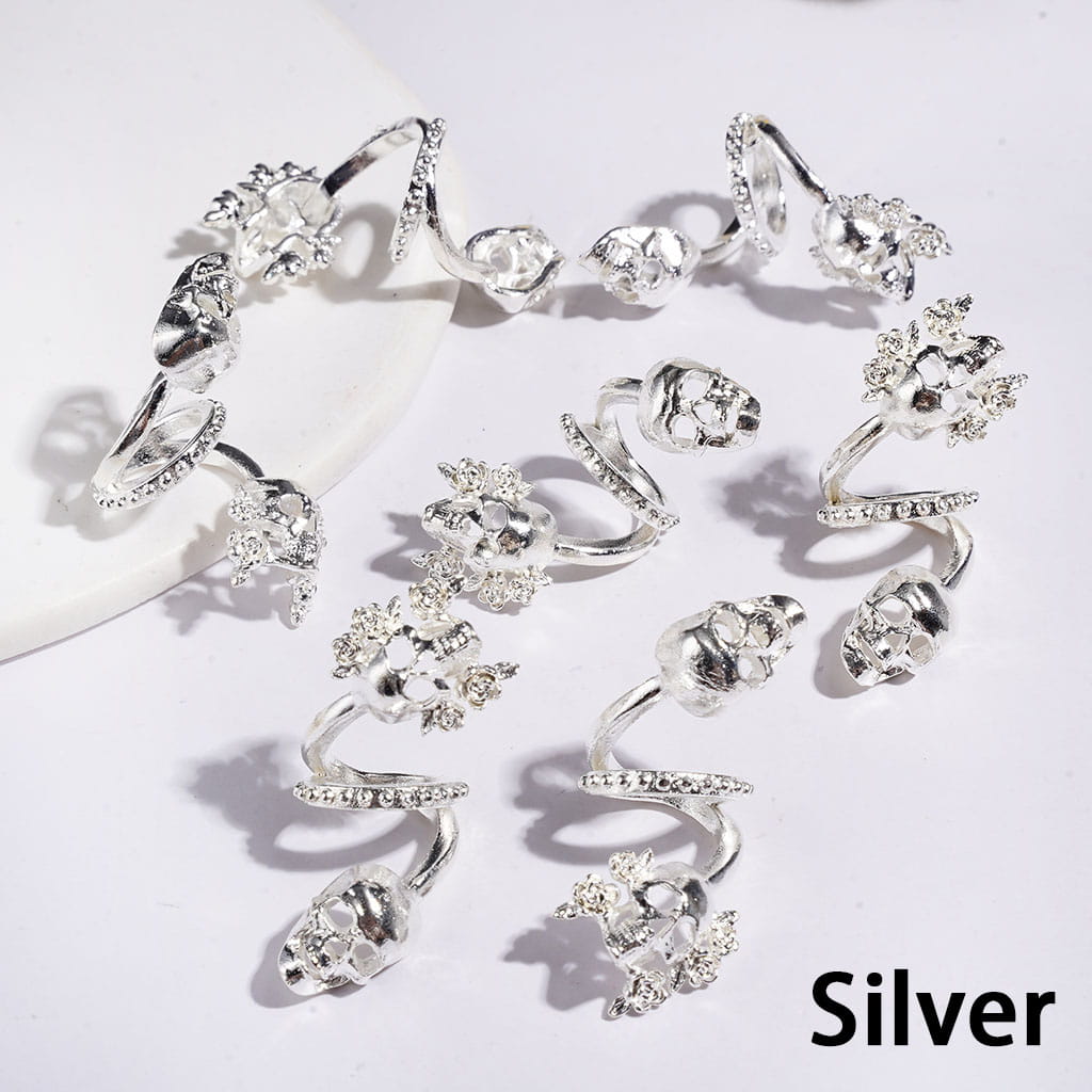 Gold & Silver & Gun Black Gothic Skull Trendy Twisted Spiral Alloy Beads, Jewelry Accessories Random Mix