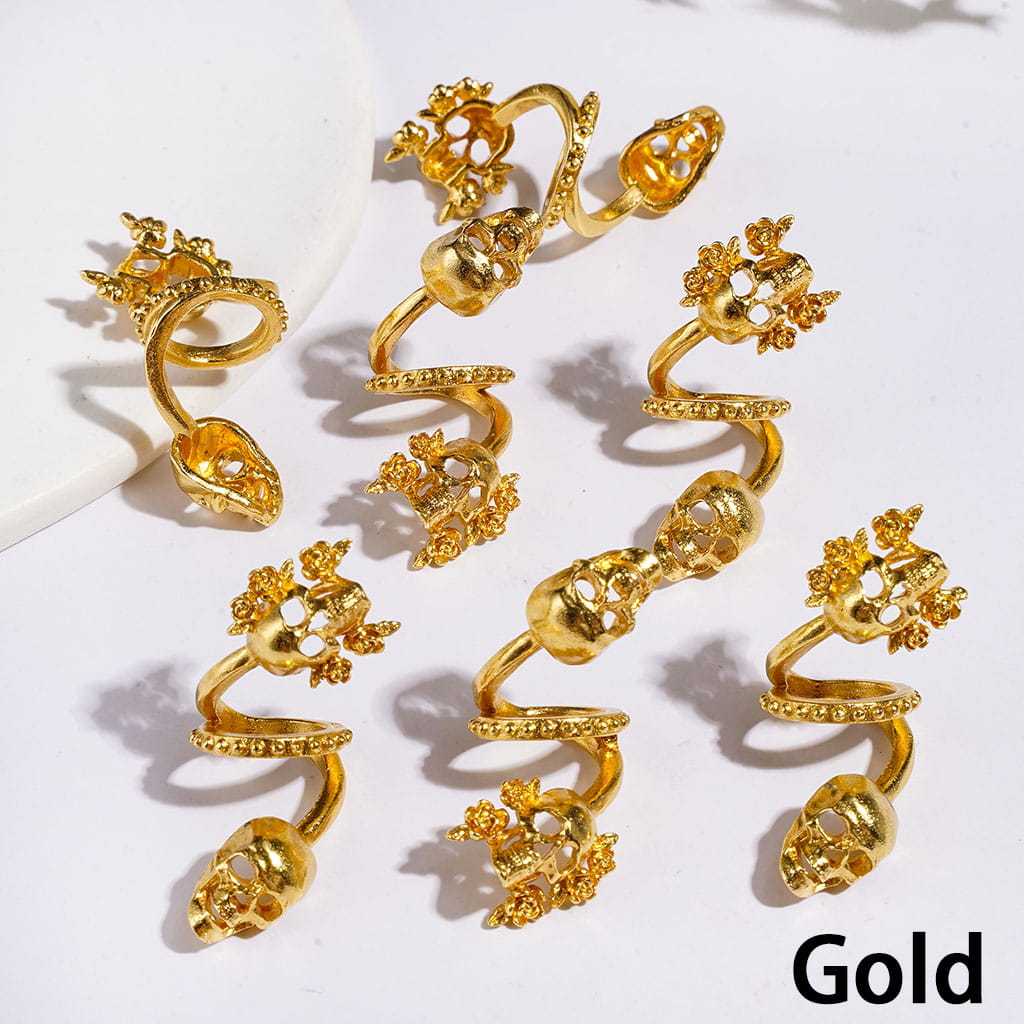 Gold & Silver & Gun Black Gothic Skull Trendy Twisted Spiral Alloy Beads, Jewelry Accessories Random Mix