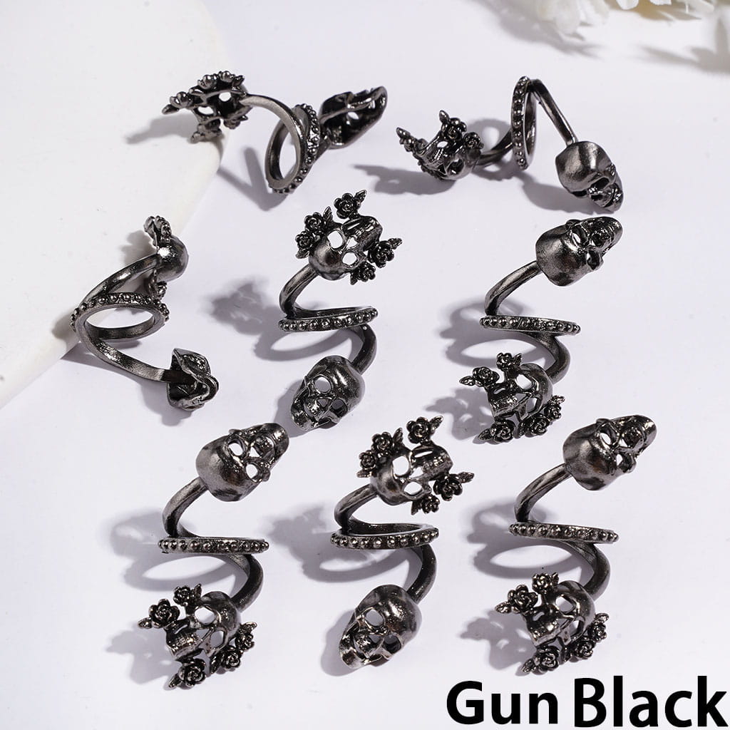 Gold & Silver & Gun Black Gothic Skull Trendy Twisted Spiral Alloy Beads, Jewelry Accessories Random Mix