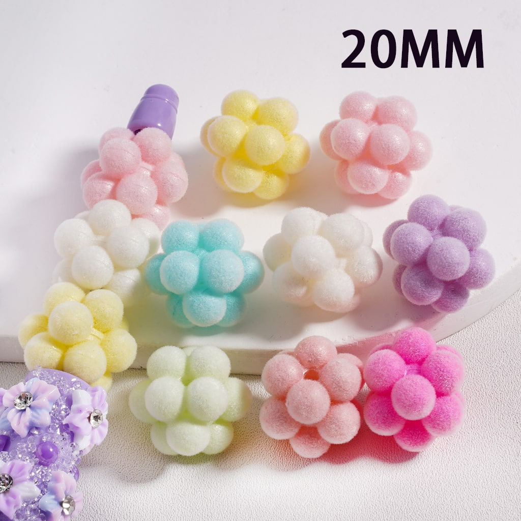 Colorful foam flower clips on a white background with '20MM' text.

