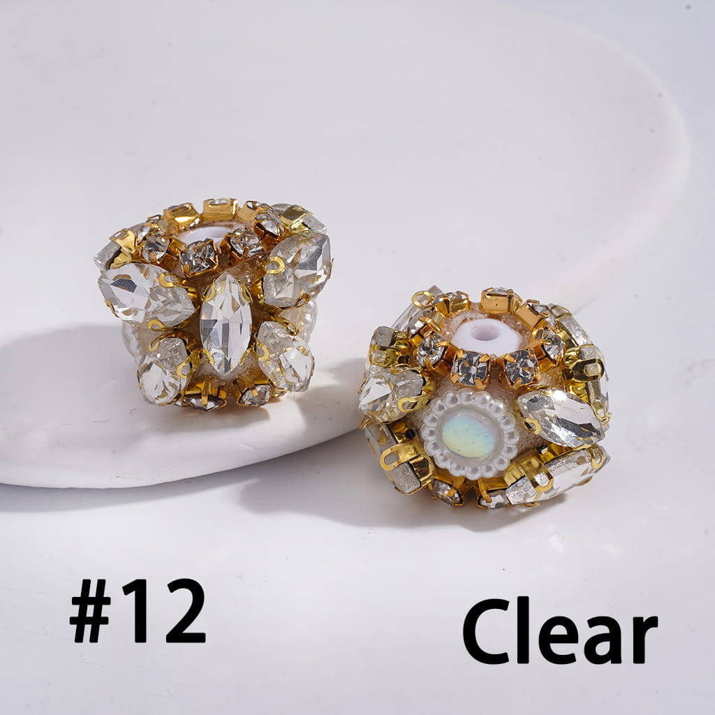 Marquise Cut Rhinestones, Clear Stones in Gold Alloy Claw Settings, and White Pearl Chain Details in Multi-Color Acrylic Beads 24MM,