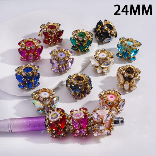 Marquise Cut Rhinestones, Clear Stones in Gold Alloy Claw Settings, and White Pearl Chain Details in Multi-Color Acrylic Beads 24MM,