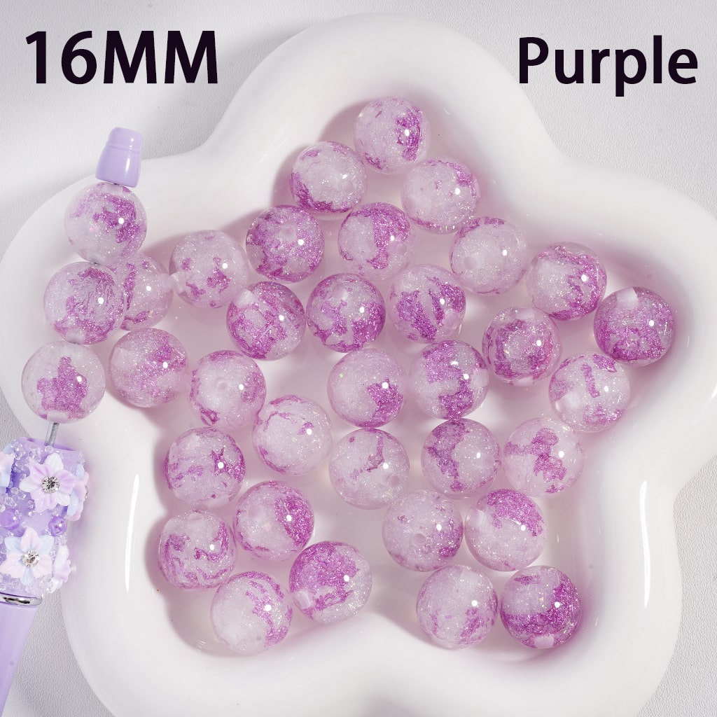 Shiny Foil Glitter Paper Inside Round Acrylic Beads 16MM Random Mix