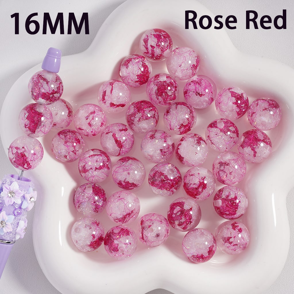 Shiny Foil Glitter Paper Inside Round Acrylic Beads 16MM Random Mix