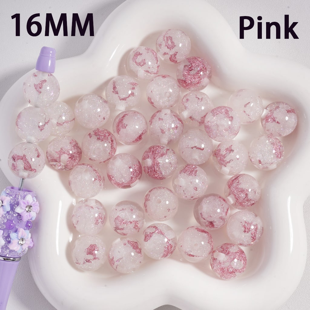 Shiny Foil Glitter Paper Inside Round Acrylic Beads 16MM Random Mix