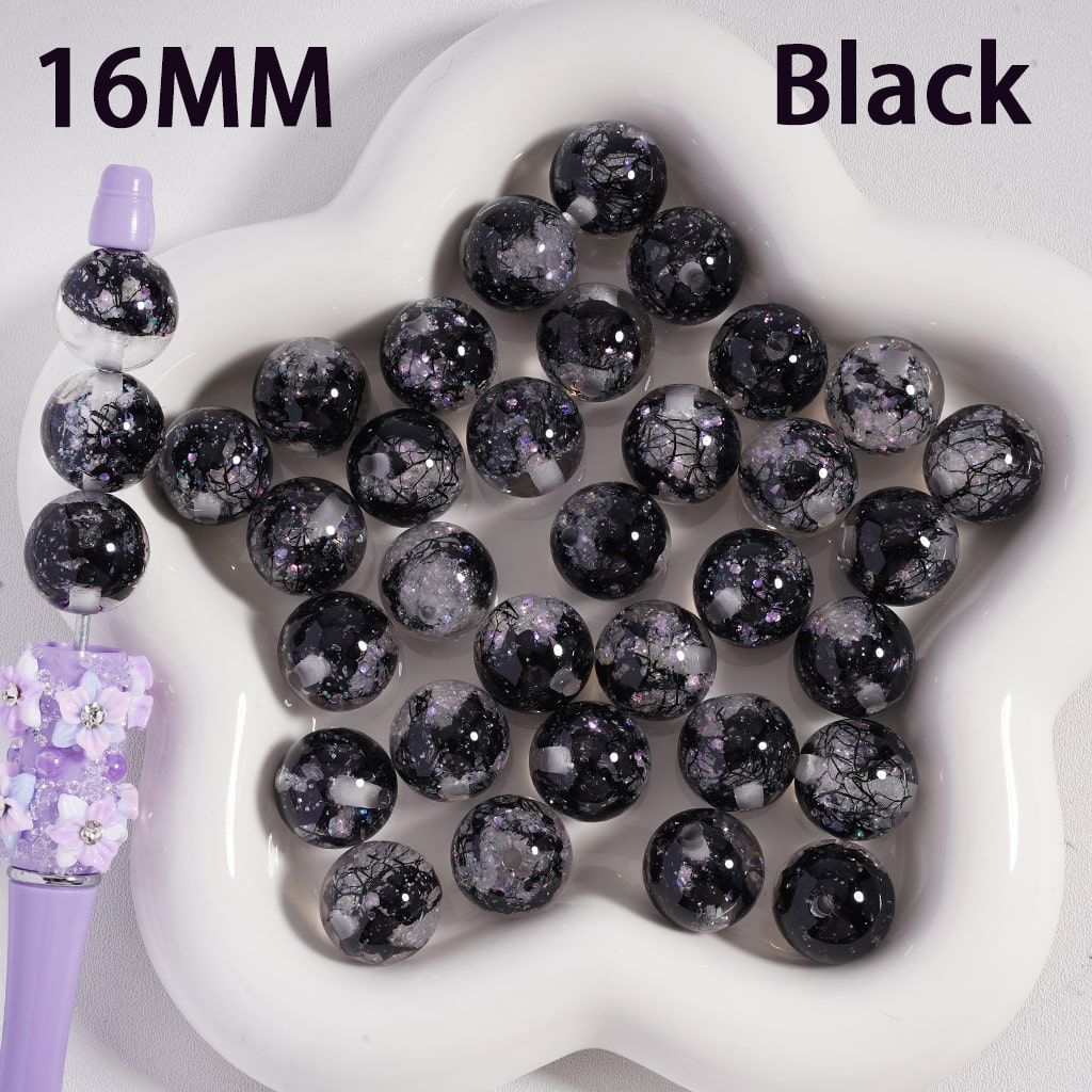 Shiny Foil Glitter Paper Inside Round Acrylic Beads 16MM Random Mix