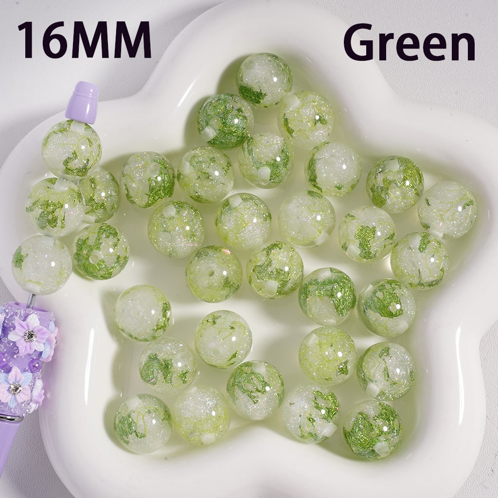 Shiny Foil Glitter Paper Inside Round Acrylic Beads 16MM Random Mix