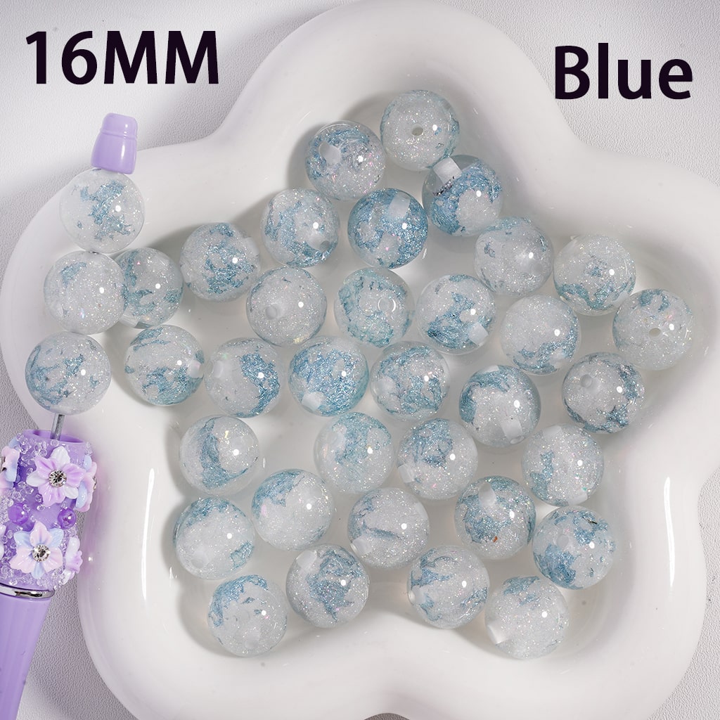 Shiny Foil Glitter Paper Inside Round Acrylic Beads 16MM Random Mix