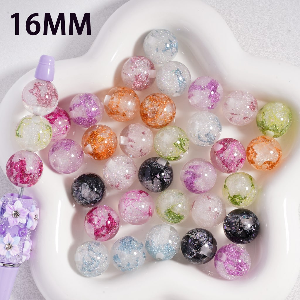 Shiny Foil Glitter Paper Inside Round Acrylic Beads 16MM Random Mix