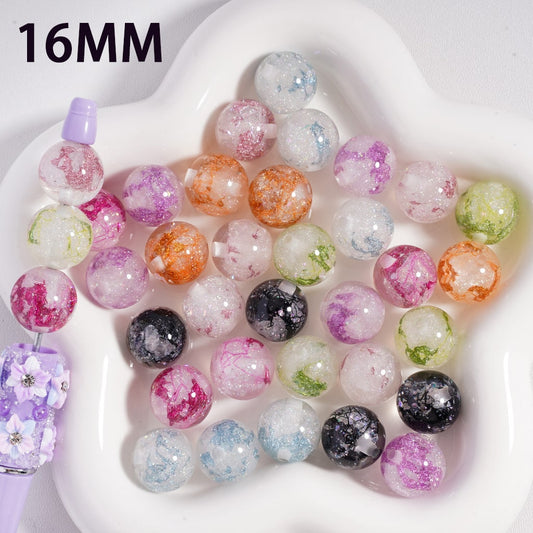 Shiny Foil Glitter Paper Inside Round Acrylic Beads 16MM Random Mix