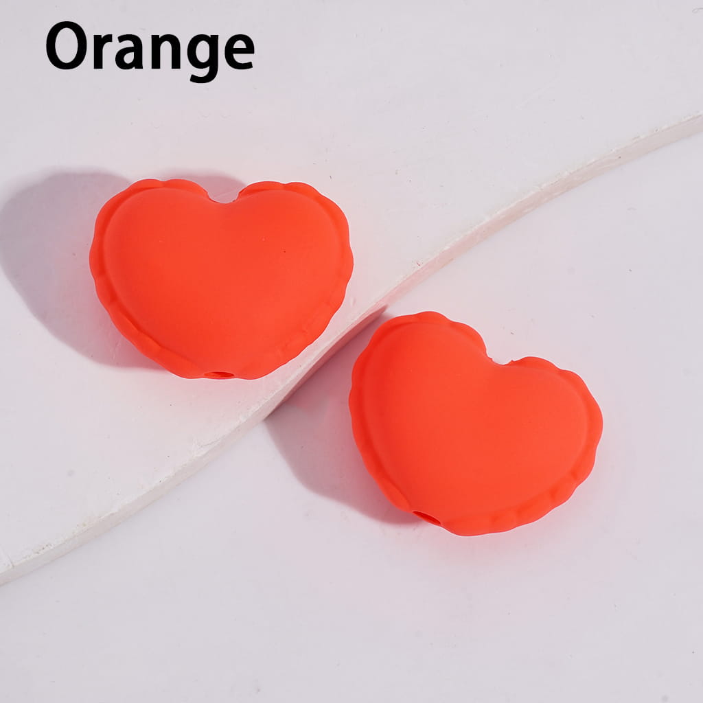Acrylic Heart Beads with Wavy-Shaped Edge in Matte Rubber Touch, Neon Colors, 24*19MM,  Various Color