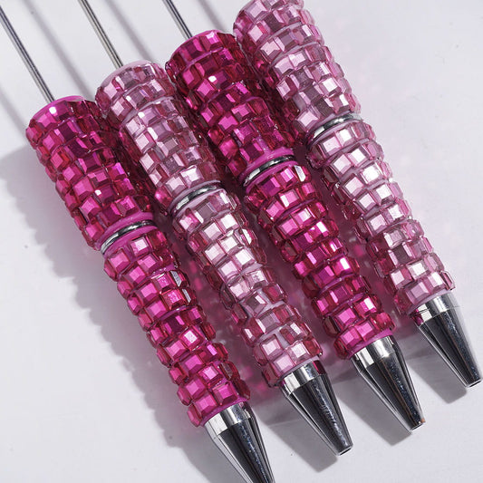 Rose Pink and Light Pink Beadable Pens with Full-Coverage Square Rhinestones