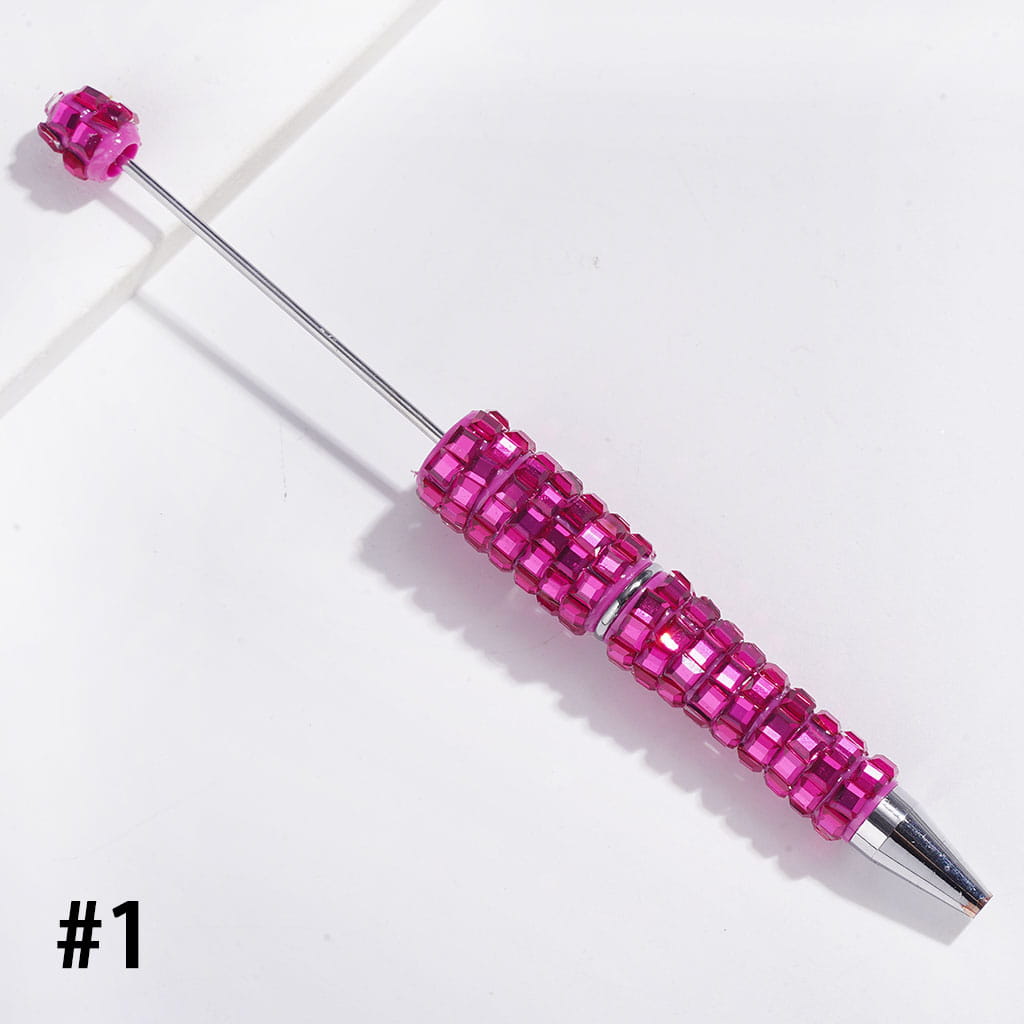Beadable Pen with Square Rhinestone Covered the Entire Pen, Rose Pink and Light Pink