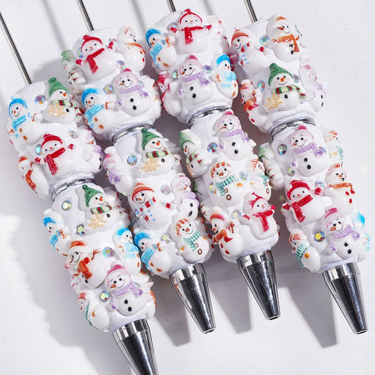 Snowman Design Beadable Clay Pens with Sparkling AB Rhinestones, Assorted Styles